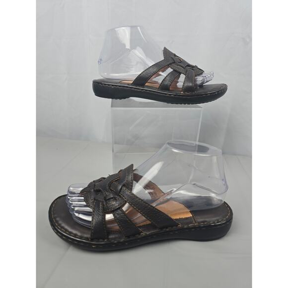 Born Women's Sandal Size 7 Black Leather Thong Slide Woven Mendala Flip Flop - Picture 3 of 11